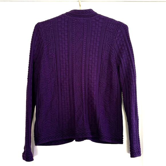 L.L. Bean Purple Cable Knit Cardigan Sweater Jacket 100% Cotton 278397 - Picture 2 of 8